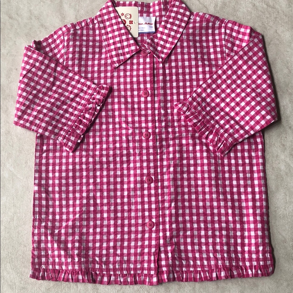 Hanna Andersson Girl’s Gingham 100% Cotton Button Down Shirt Size 100 (3-5Yrs)